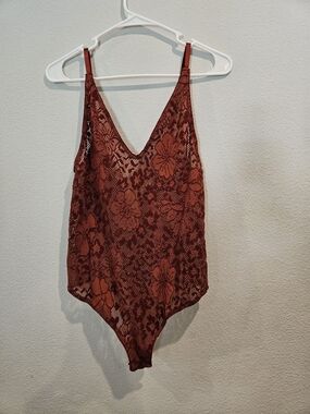 Free People Rust Floral Lace Bodysuit